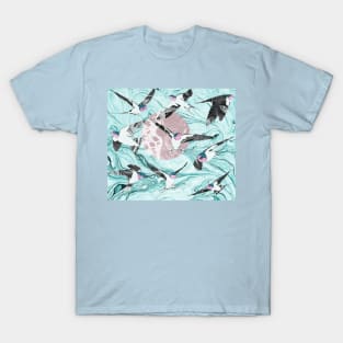 Swallows In Flight Marbled Paper T-Shirt